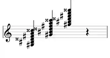 Sheet music of G# 7#5b9#11 in three octaves